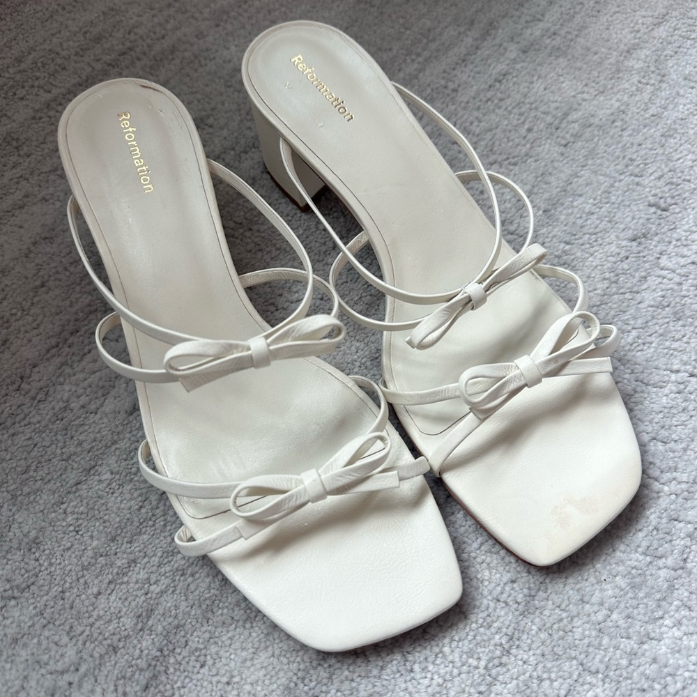 White Reformation Elodie Block Heel Sandal